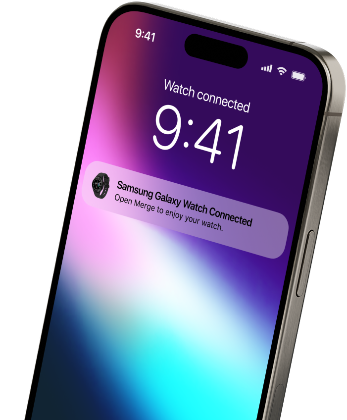 iPhone running Merge app to connect with Wear OS watch